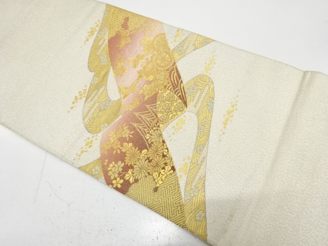 JAPANESE KIMONO / ANTIQUE FUKURO OBI / SILK / TSUZURE / WOVEN BUTTERFLY